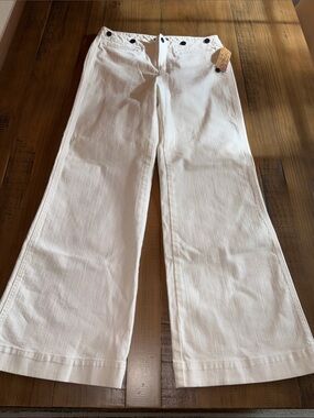 Lauren Jeans Company Ralph White Denim Wide-Leg Sailor Button Pants size 10 nwt!